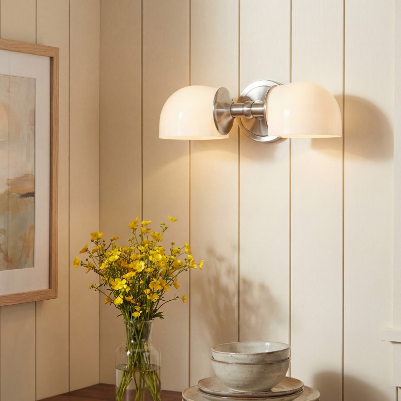 Valor Rustic Metal Double White Glass Wall Sconce