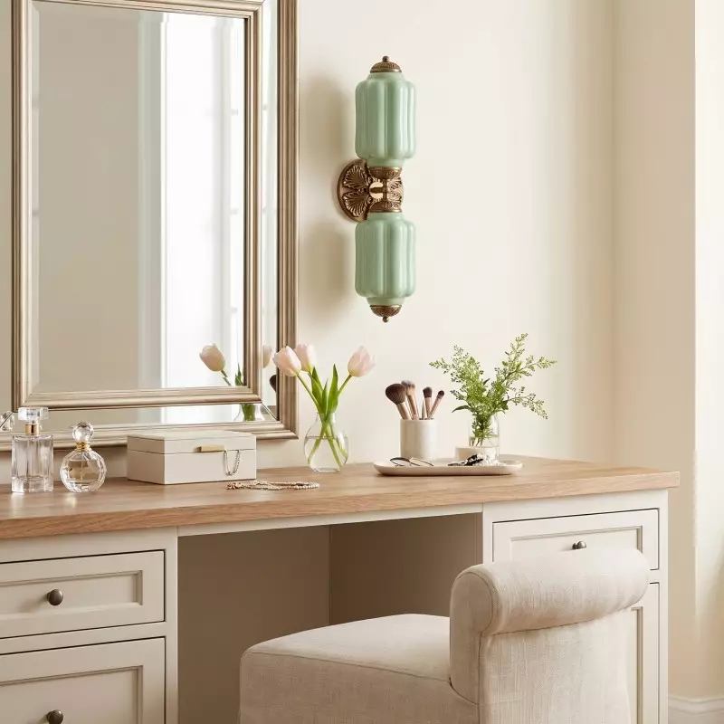 Cyrilith Vintage Art Deco Milk Glass Eloise Vanity Light