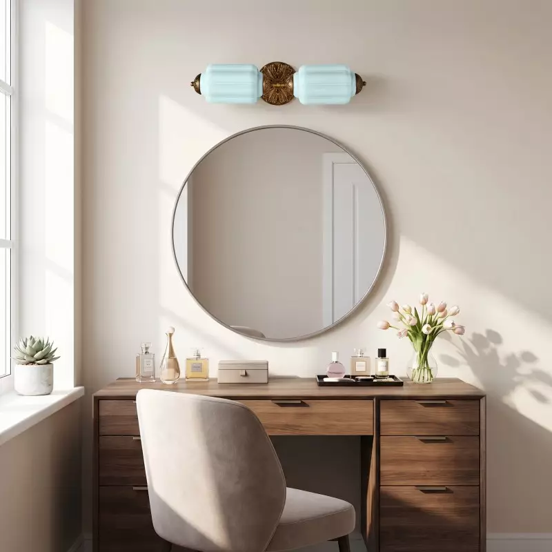 Cyrilith Vintage Art Deco Milk Glass Eloise Vanity Light