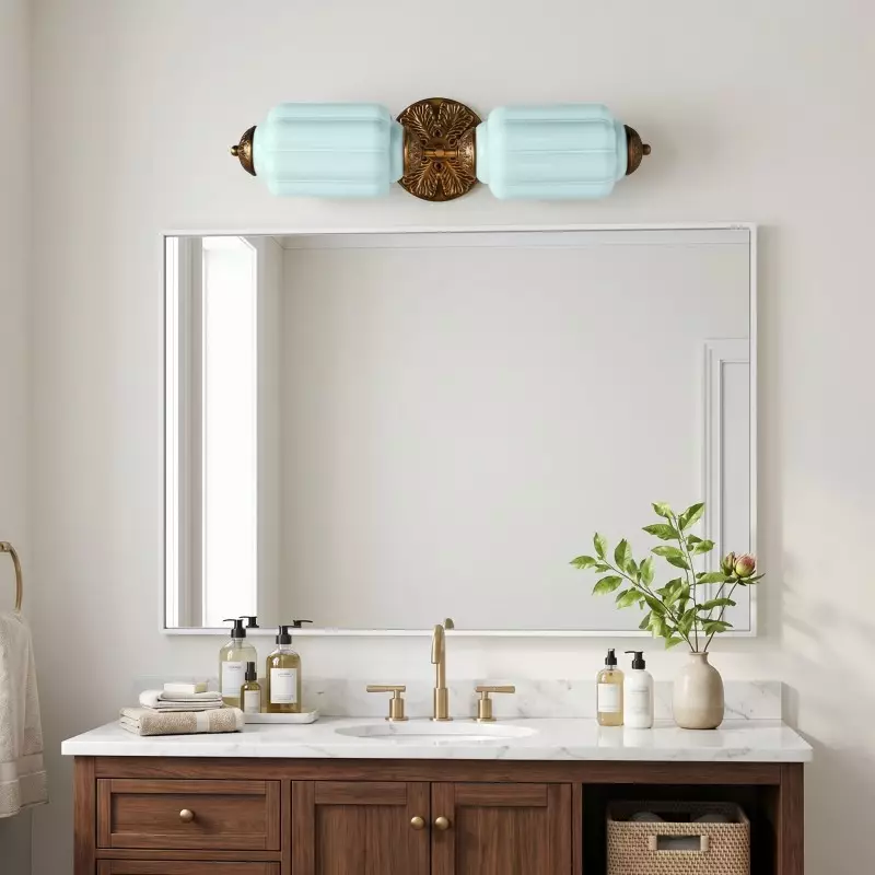 Cyrilith Vintage Art Deco Milk Glass Eloise Vanity Light