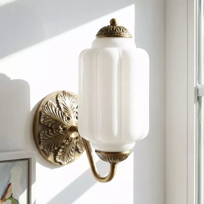 Cyrilith Vintage Milk Glass Oiled Brass Eloise Sconce