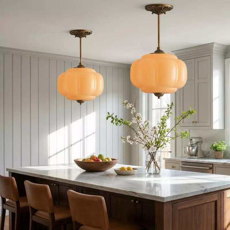 Vortan Antique Brass Green Glass Semi-Flush Mount Eloise Pendant Lamp