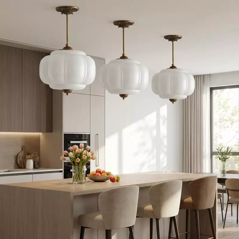 Vortan Antique Brass Green Glass Semi-Flush Mount Eloise Pendant Lamp