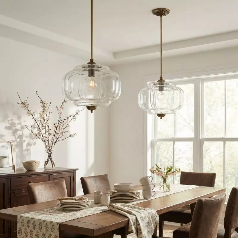 Vortan Antique Brass Green Glass Semi-Flush Mount Eloise Pendant Lamp