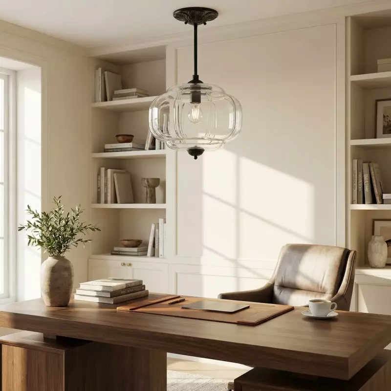 Vortan Antique Brass Green Glass Semi-Flush Mount Eloise Pendant Lamp