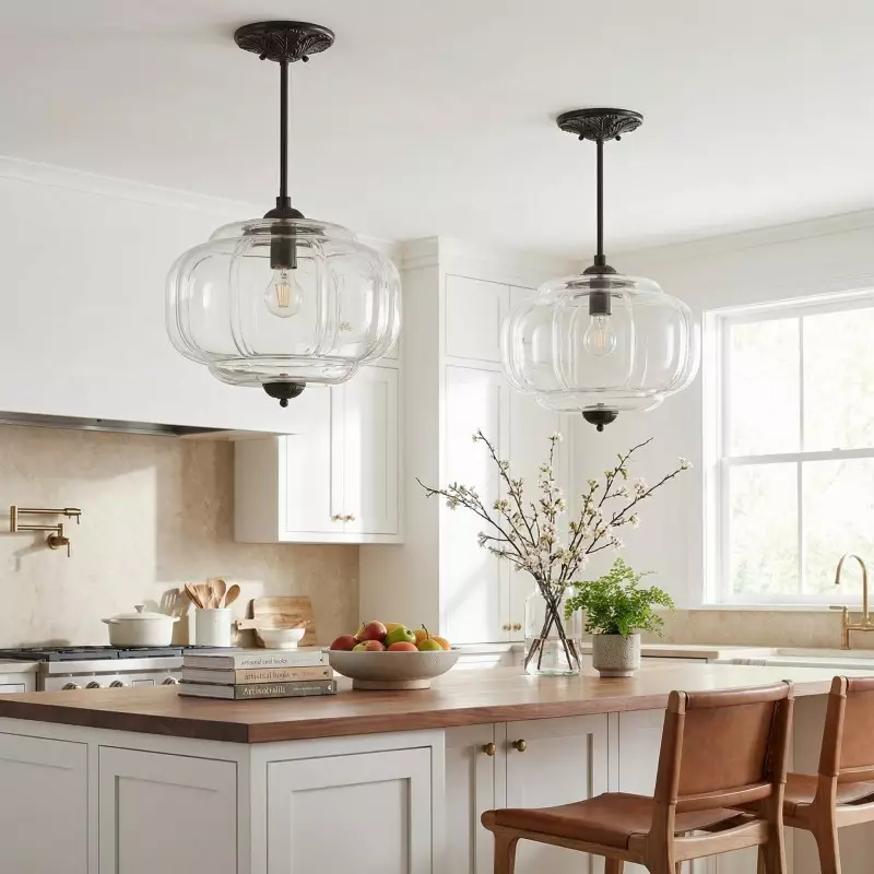 Vortan Antique Brass Green Glass Semi-Flush Mount Eloise Pendant Lamp