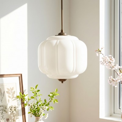 Cyrilith Vintage Milk Glass Oiled Brass Eloise Pendant light