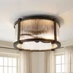 Gillen Vintage Ribbed Glass Drum Flush Mount Ceiling Light