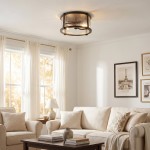 Gillen Vintage Ribbed Glass Drum Flush Mount Ceiling Light