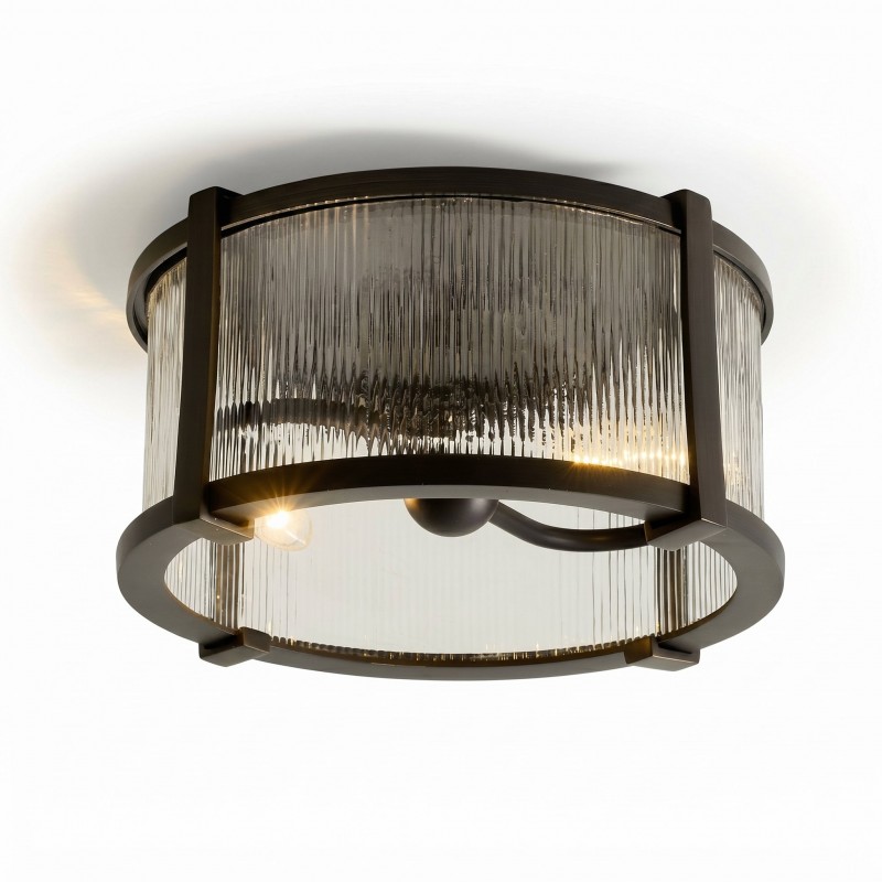 Gillen Vintage Ribbed Glass Drum Flush Mount Ceiling Light