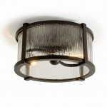 Gillen Vintage Ribbed Glass Drum Flush Mount Ceiling Light