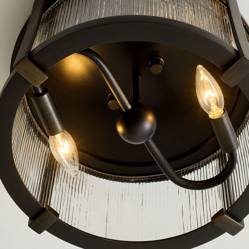 Gillen Vintage Ribbed Glass Drum Flush Mount Ceiling Light