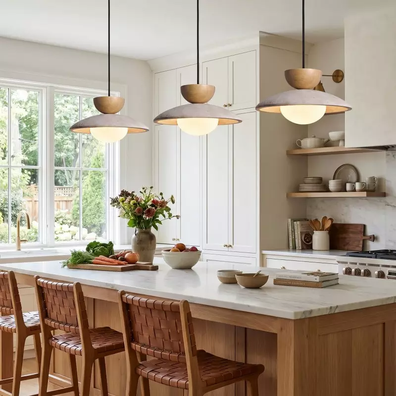 Tilda Modern Wabi-Sabi Travertine Dome Pendant Light