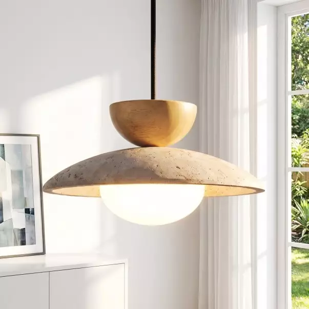 Tilda Modern Wabi-Sabi Travertine Dome Pendant Light