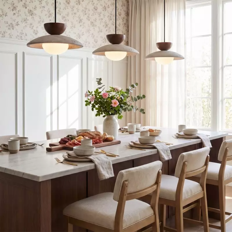 Tilda Modern Wabi-Sabi Travertine Dome Pendant Light