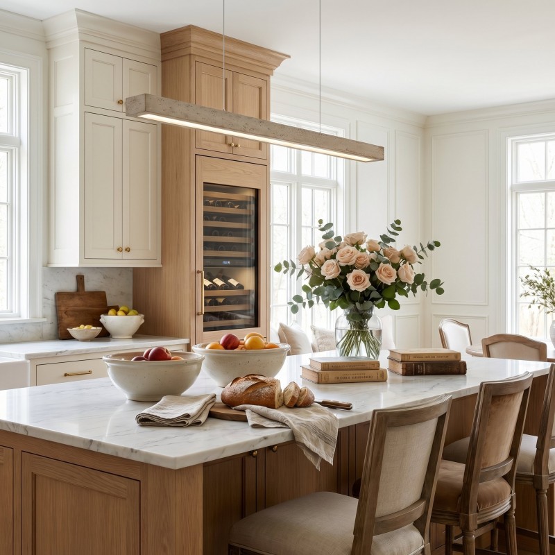 Umberto Minimalist Travertine Linear Pendant Light