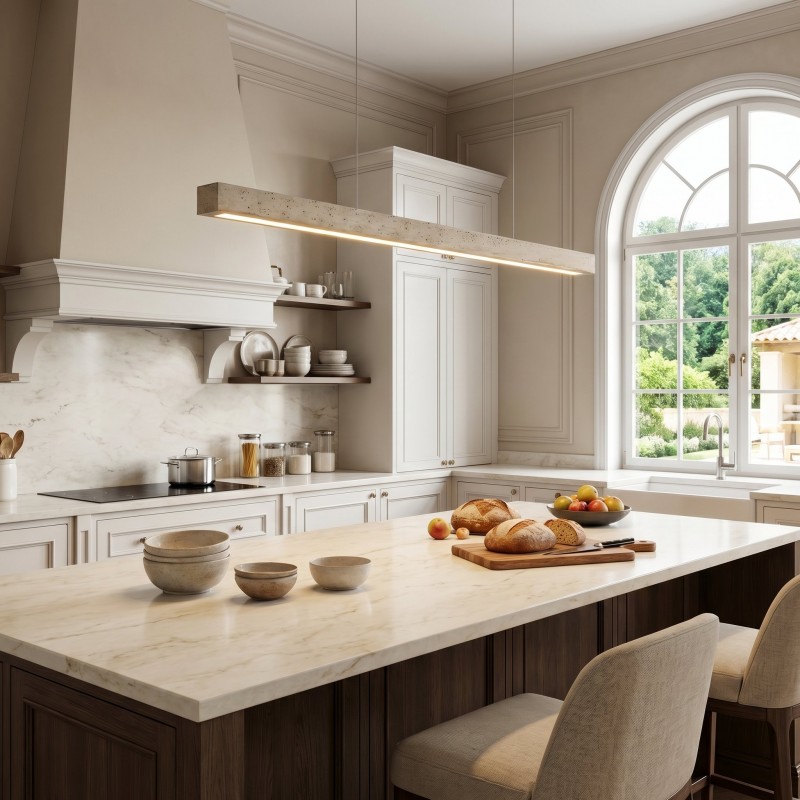 Umberto Minimalist Travertine Linear Pendant Light