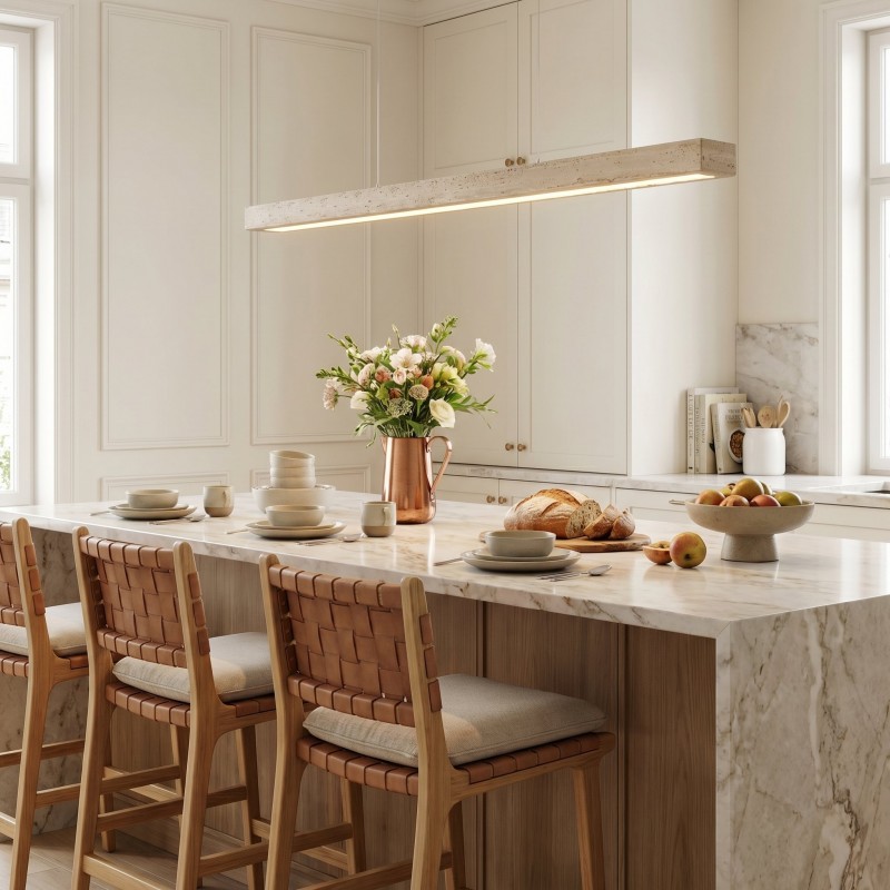 Umberto Minimalist Travertine Linear Pendant Light