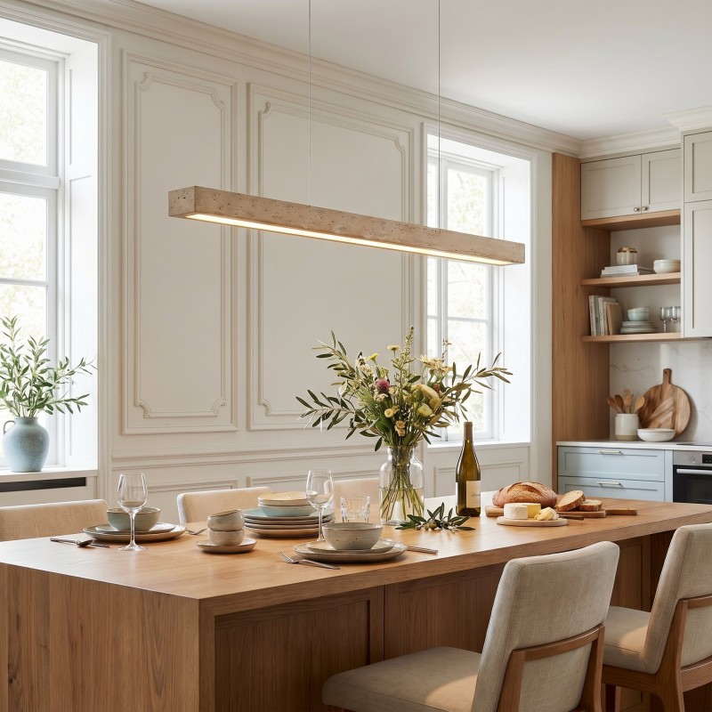 Umberto Minimalist Travertine Linear Pendant Light