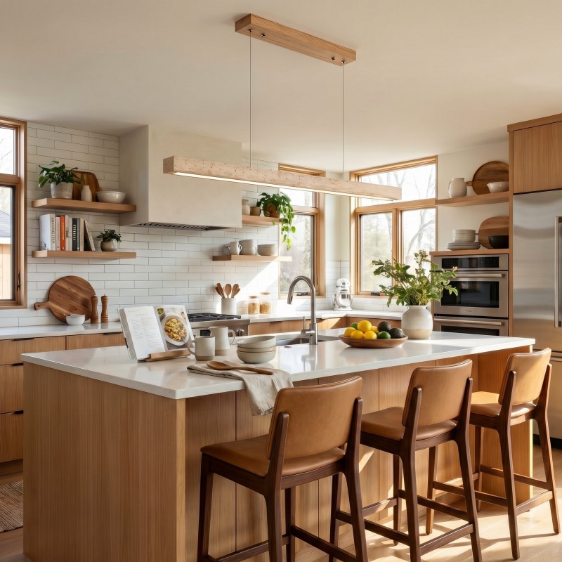 Umberto Minimalist Travertine Linear Pendant Light