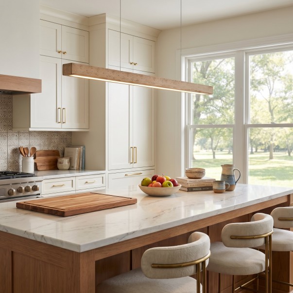 Umberto Minimalist Travertine Linear Pendant Light