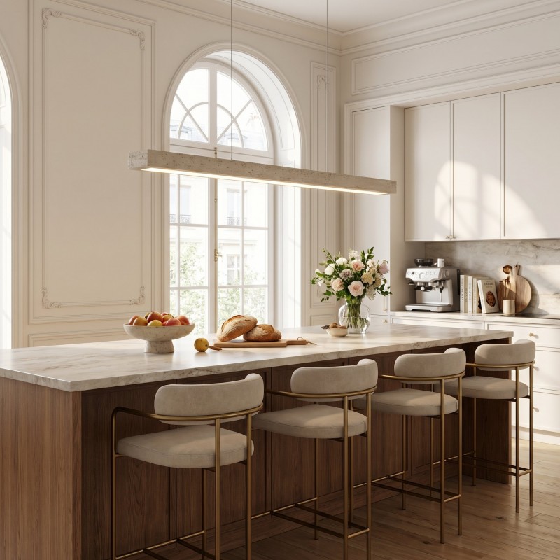 Umberto Minimalist Travertine Linear Pendant Light