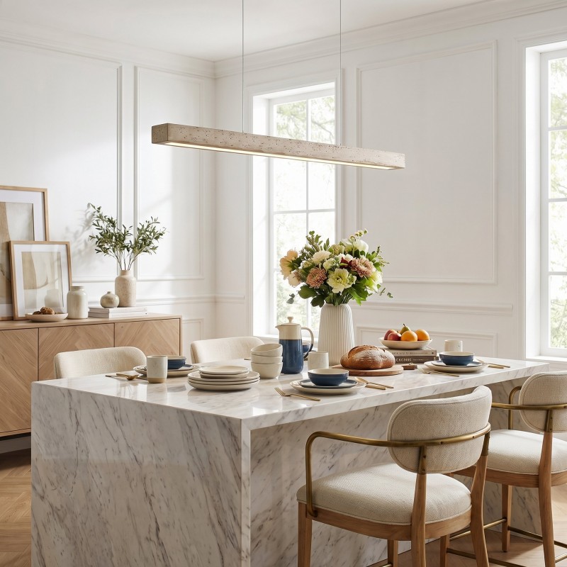 Umberto Minimalist Travertine Linear Pendant Light