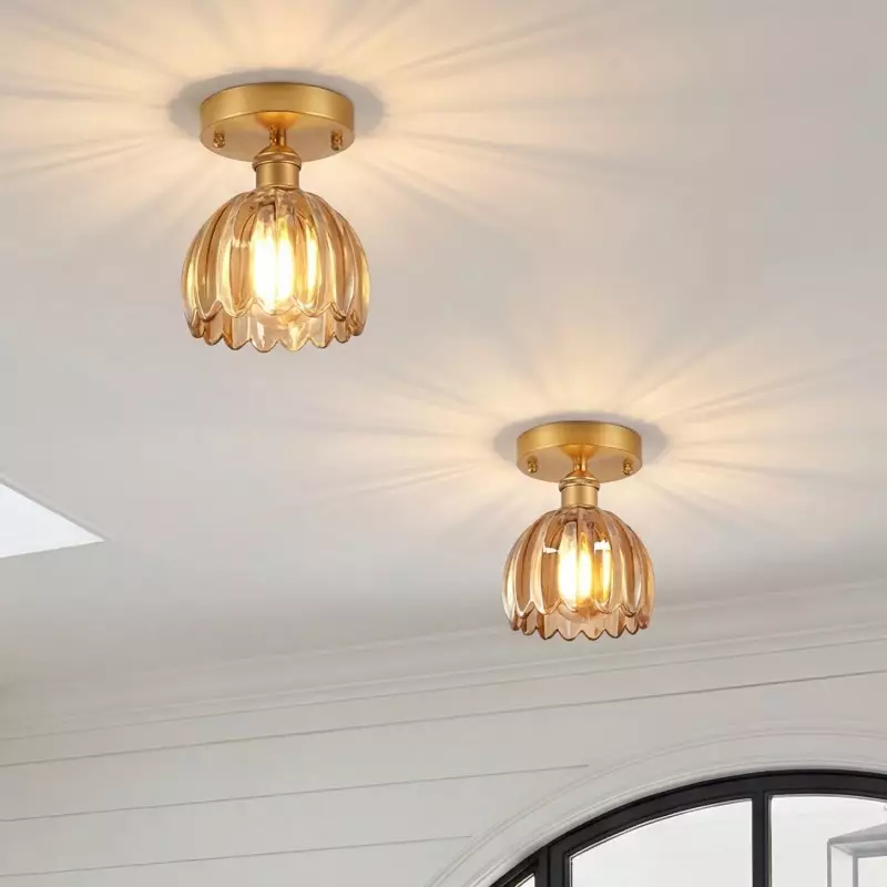 Ozir Stained Glass Flush Mount Tulip Light