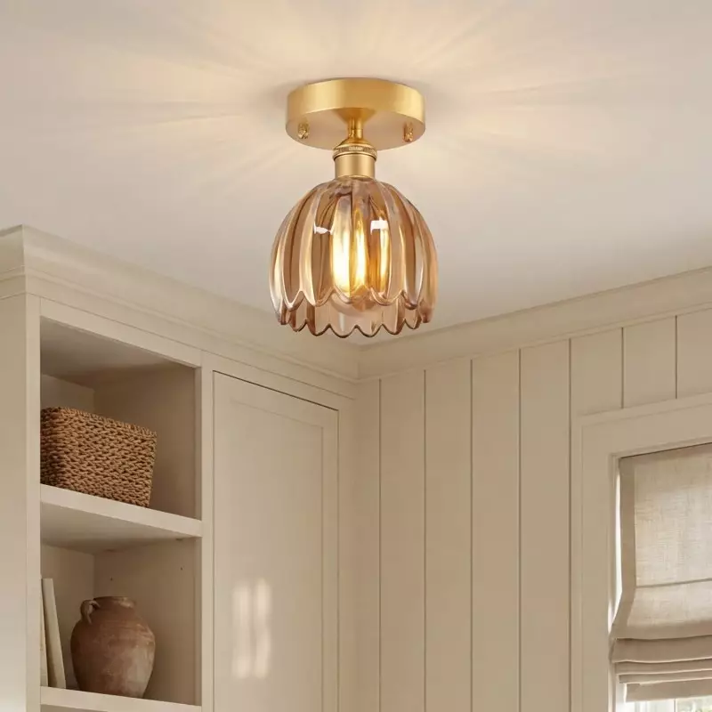 Ozir Stained Glass Flush Mount Tulip Light