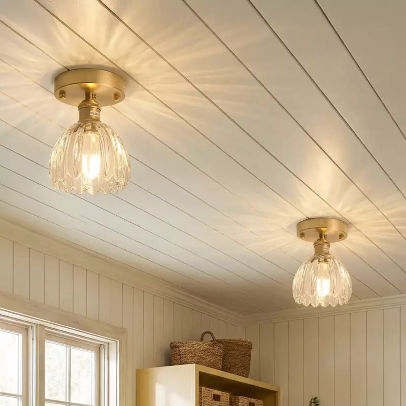 Ozir Stained Glass Flush Mount Tulip Light