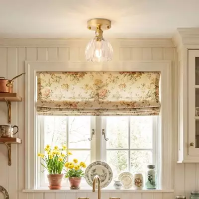 Ozir Stained Glass Flush Mount Tulip Light