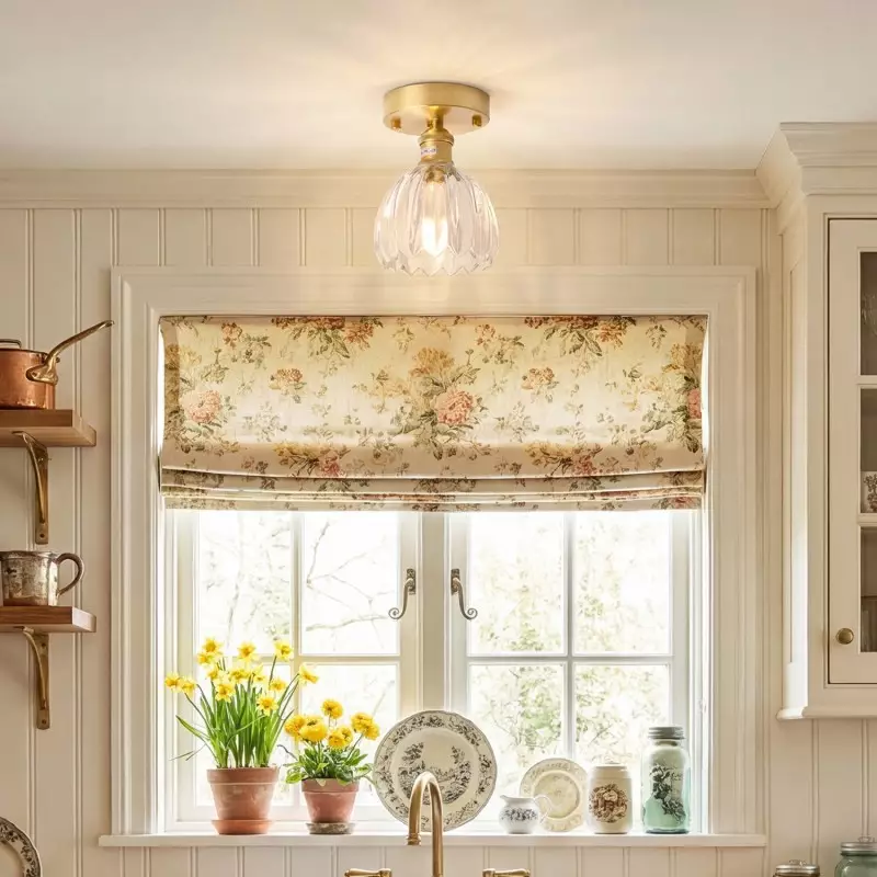 Ozir Stained Glass Flush Mount Tulip Light