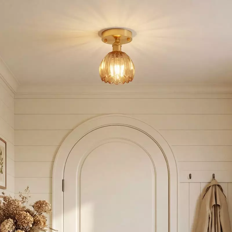 Ozir Stained Glass Flush Mount Tulip Light