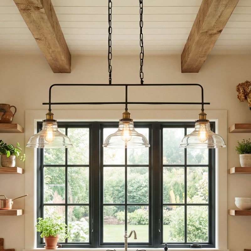 Bronte Industrial Metal 3 Lights Dome Glass Chandelier
