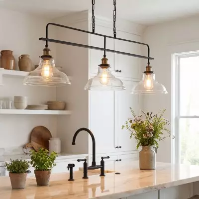 Bronte Industrial Metal 3 Lights Dome Glass Chandelier