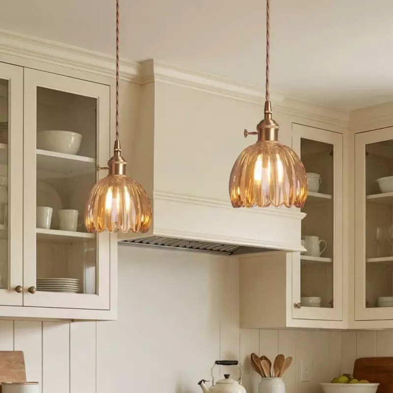 Ivana Retro Copper and Glass Tulip Pendant Light