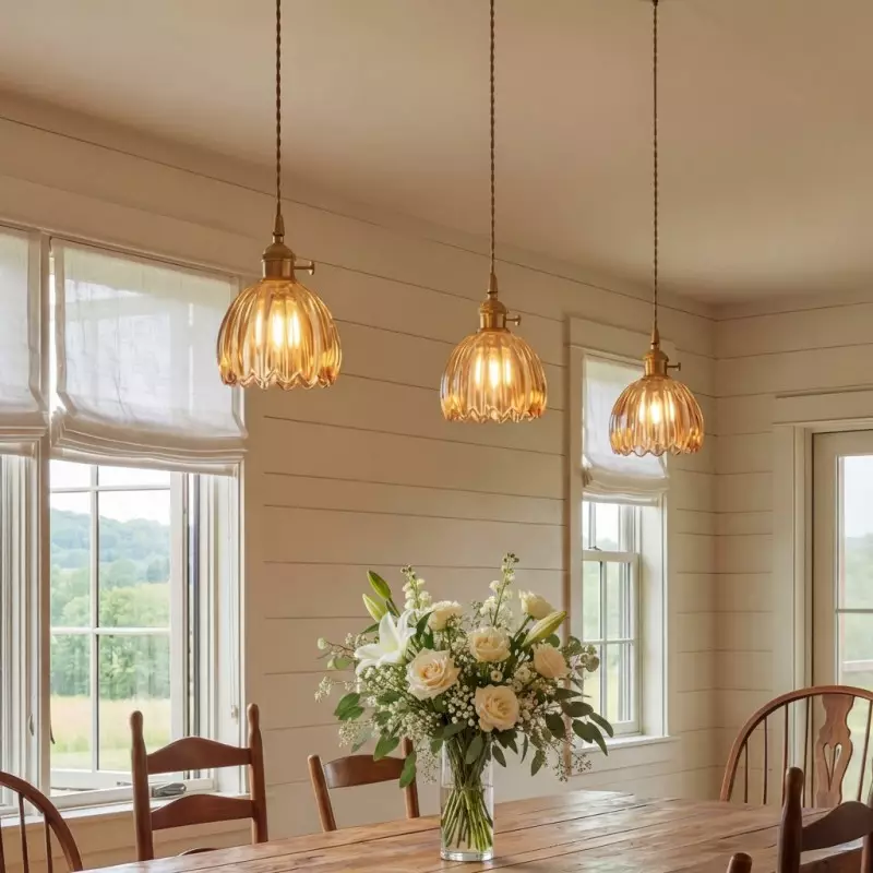 Ivana Retro Copper and Glass Tulip Pendant Light