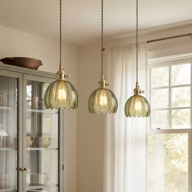 Ivana Retro Copper and Glass Tulip Pendant Light