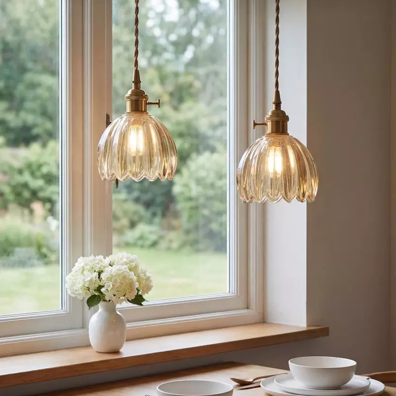 Ivana Retro Copper and Glass Tulip Pendant Light