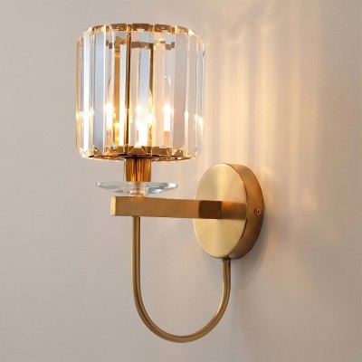 Solstice Brushed Brass Crystal Ribbed Glass Wall Sconce