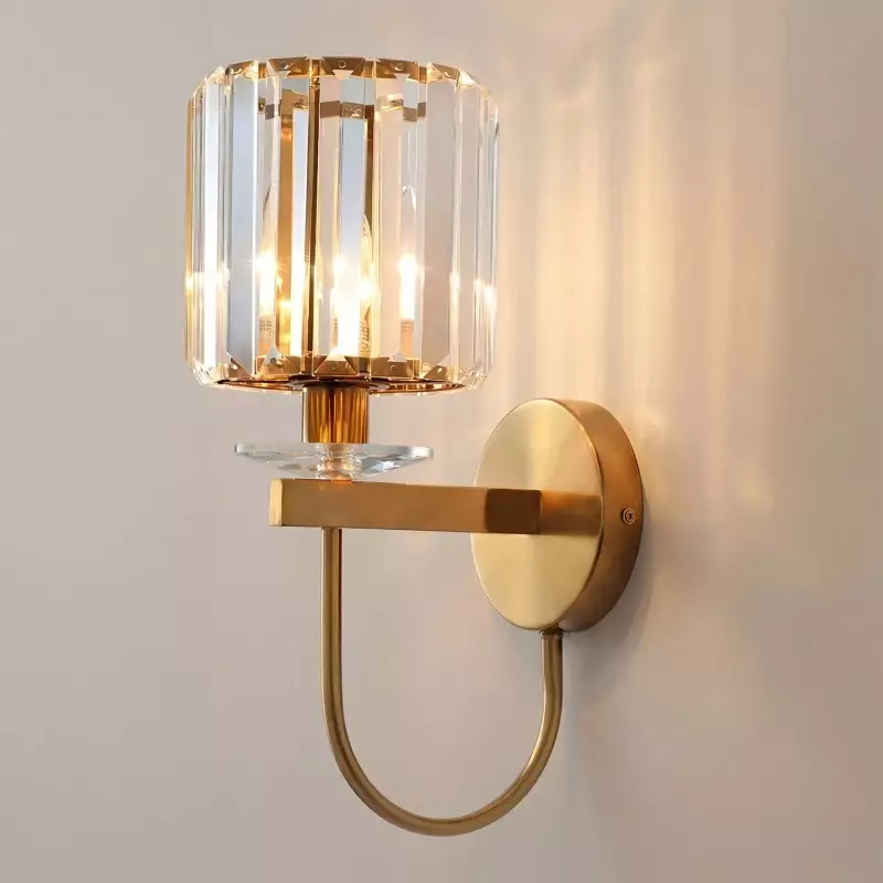 Solstice Brushed Brass Crystal Ribbed Glass Wall Sconce