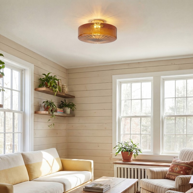 Xanthe French Vintage Round Glass Ceiling Light
