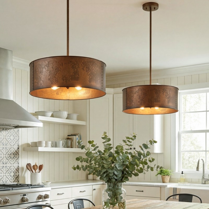 Zanthe 4 Light Vintage Industrial Iron Drum Chandelier
