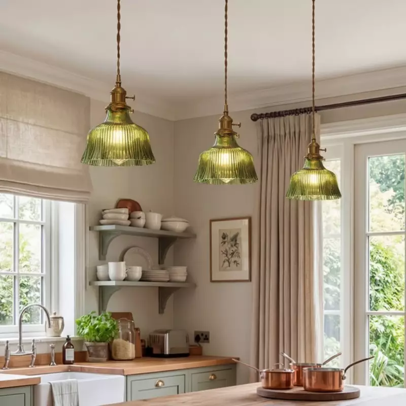 Hermin Antique Flower Ribbed Glass Pendant Light