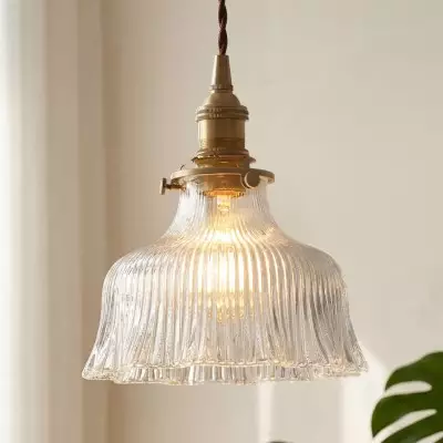 Hermin Antique Flower Ribbed Glass Pendant Light