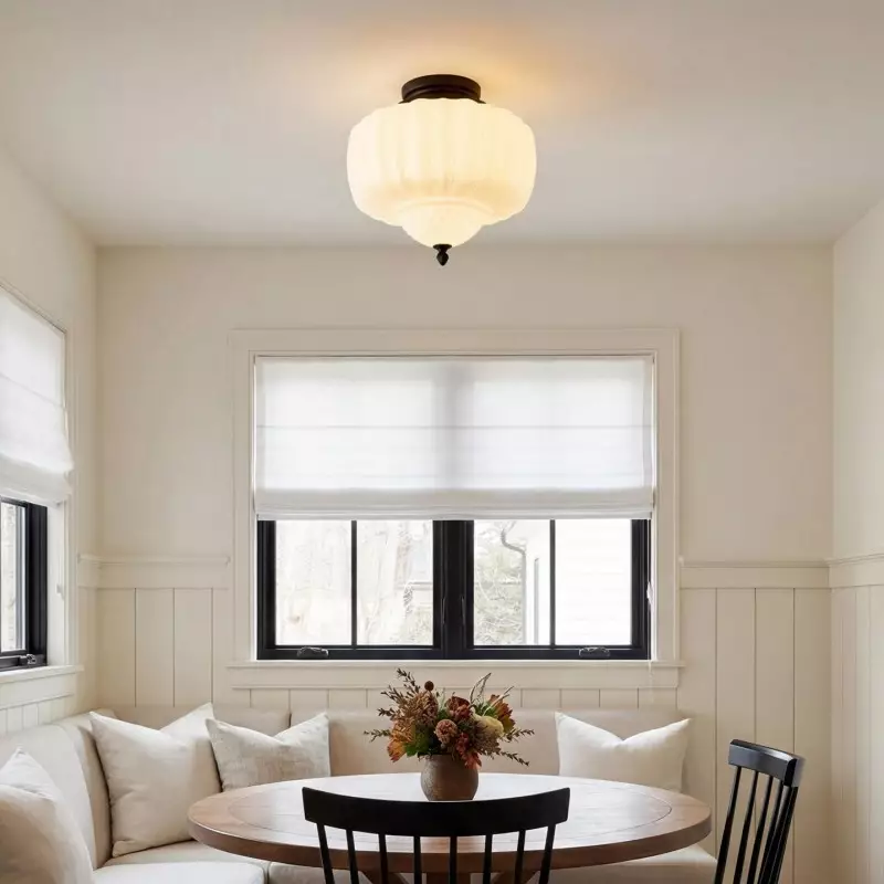 Elyndor White Milk Glass Pumpkin Flush Mount Schoolhouse Light