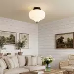 Elyndor White Milk Glass Pumpkin Flush Mount Schoolhouse Light