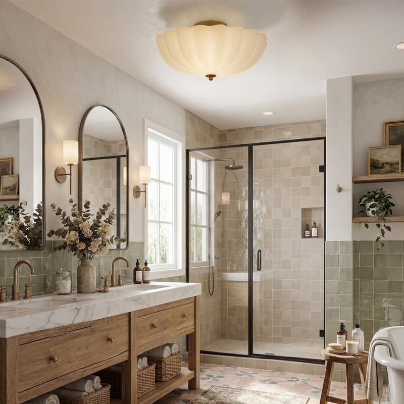 Dakota Modern Flower Shape Milk Glass Ceiling Light