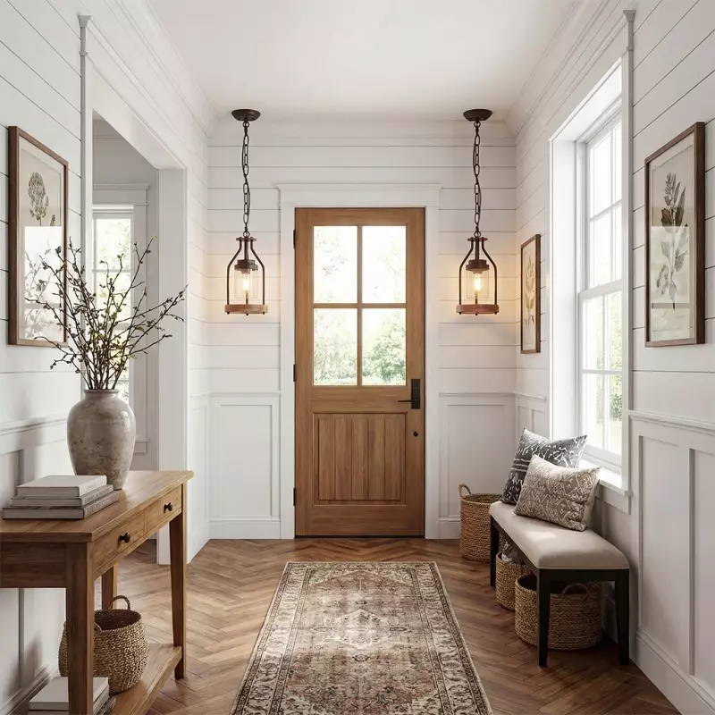 Doran Farmhouse Black Cage Cylinder Glass Pendant Light