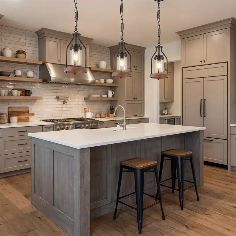 Doran Farmhouse Black Cage Cylinder Glass Pendant Light